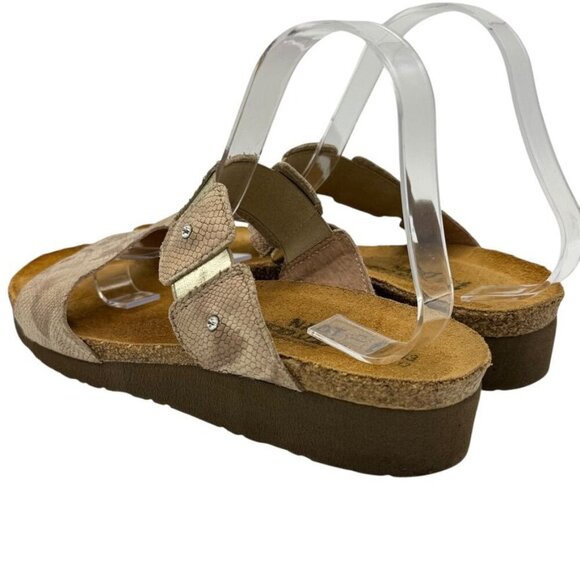 Naot Ashley Beige Snakeskin Sandals Slip On Double Strap Rhinestones Sz 12-12.5 - Picture 2 of 15